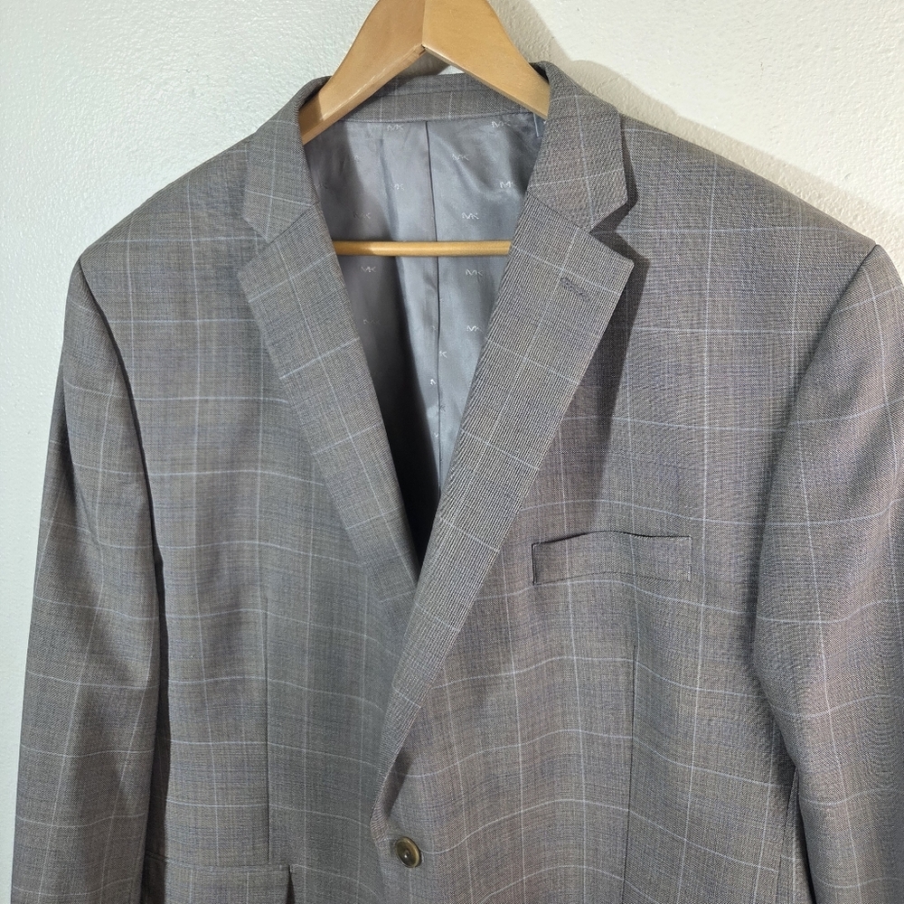 Men's Michael Kors Taupe Two Button Checkered Work Career Blazer Jacket Size 50R - Picture 10 of 14